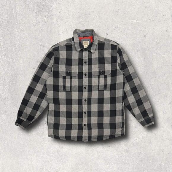★ L.L. Bean (Black & Gray) Plaid Button Down Flannel Shacket ★ - Picture 7 of 7